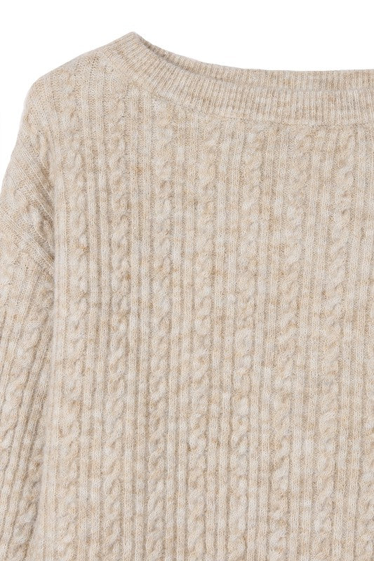 Beige Oversize Cable Sweater king-general-store-5710.myshopify.com