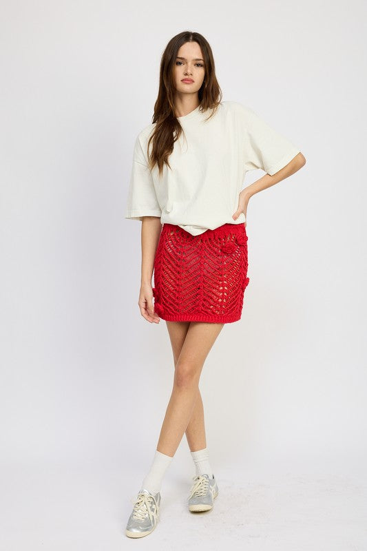 Crochet Mini Skirt with Rosette Detail