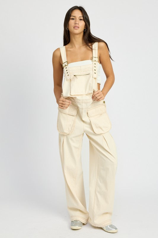 Chic Front Pocket Oversized Cargo Overalls