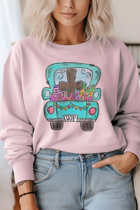 Easter Hop Cross Truck Graphic Sweatshirt