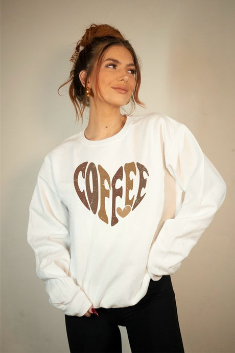 Coffee Distressed Heart Cozy Sweatshirt