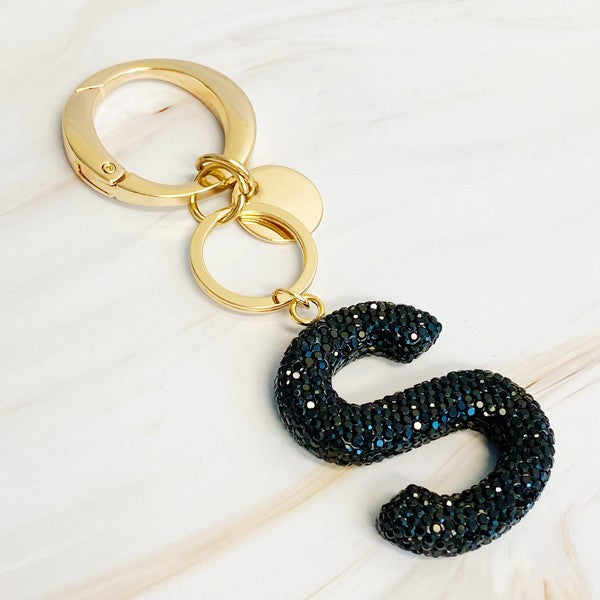 It Girl Glam Initial Key Chain - Black Diamonds