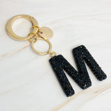 It Girl Glam Initial Key Chain - Black Diamonds