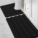 2PC Black Soft Cozy Plush Chenille Bath Mat Set