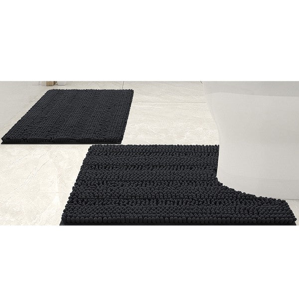 Grey Soft Cozy Plush Chenille Bath Mat Set