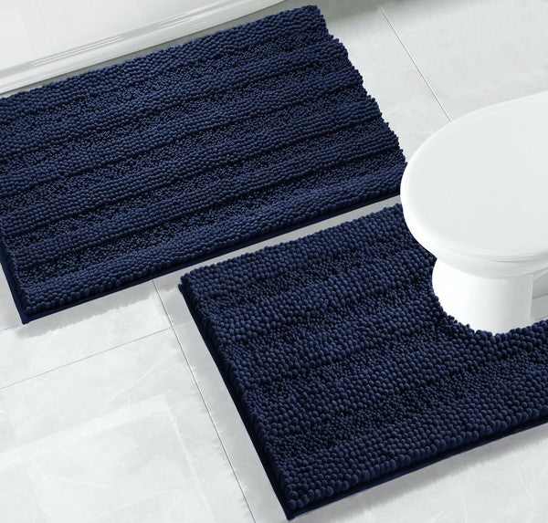 Navy Soft Cozy Plush Chenille Bath Mat Set