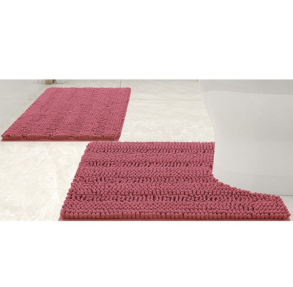 Rose Soft Cozy Plush Chenille Bath Mat Set