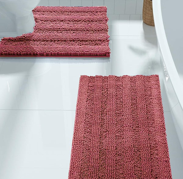 Rose Soft Cozy Plush Chenille Bath Mat Set