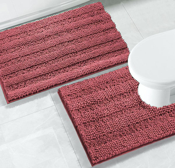 Rose Soft Cozy Plush Chenille Bath Mat Set