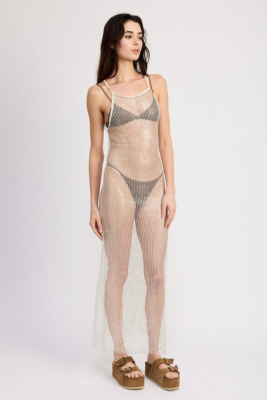 Halter Fishnet Sheer Maxi Cover Up