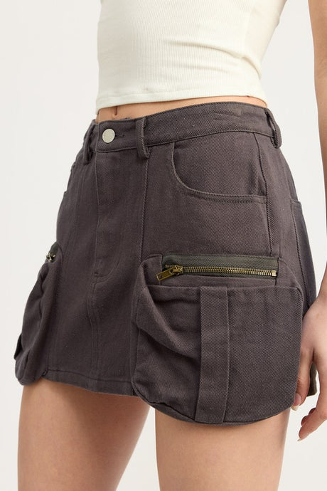 Charcoal Cargo Mini Skirt