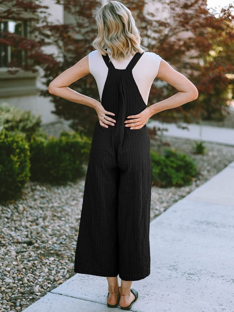 Striped Pleated Wide Leg Pocketed Jumpsuit