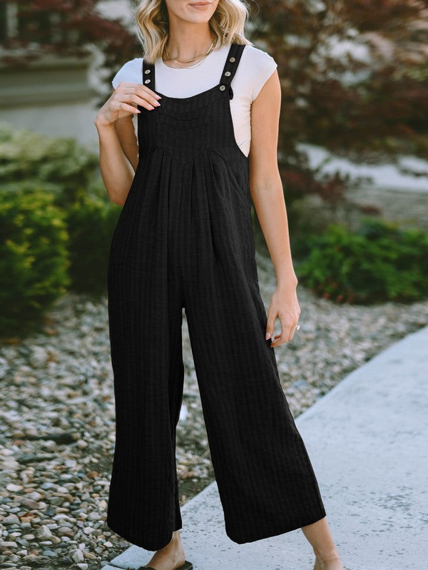 Striped Pleated Wide Leg Pocketed Jumpsuit