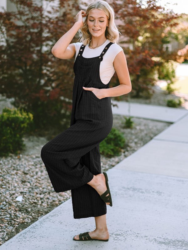 Striped Pleated Wide Leg Pocketed Jumpsuit