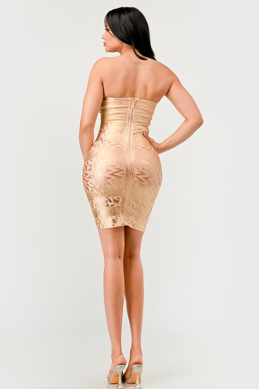 Gilded Glamour Strapless Mini Dress