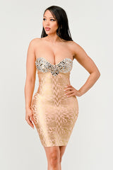 Gilded Glamour Strapless Mini Dress