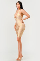 Gold Glamour Bandage Mini Dress