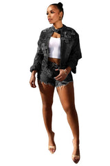 Denim Crop Jacket with Mini Short Set