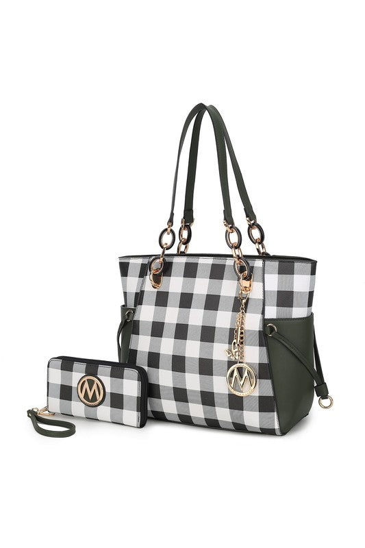 MKF Yale Checkered Tote Bag with Wallet by Mia K