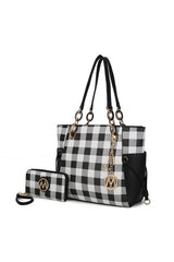 MKF Yale Checkered Tote Bag with Wallet by Mia K