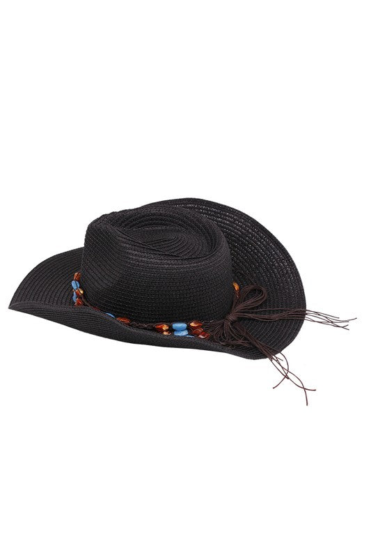 Bead Decor Western Straw Sun Hat