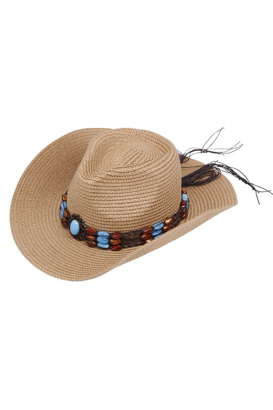 Bead Decor Western Straw Sun Hat