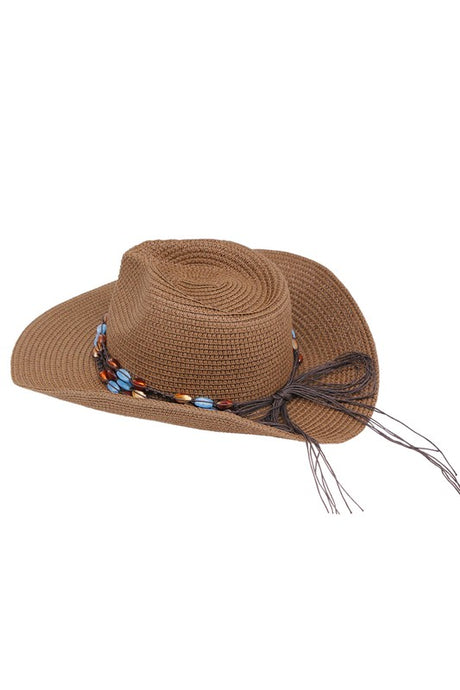 Bead Decor Western Straw Sun Hat