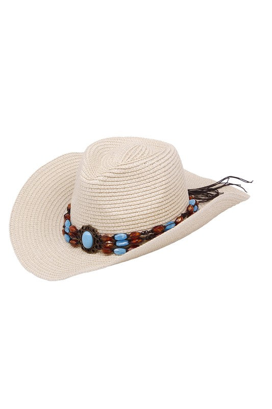 Bead Decor Western Straw Sun Hat