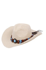 Bead Decor Western Straw Sun Hat