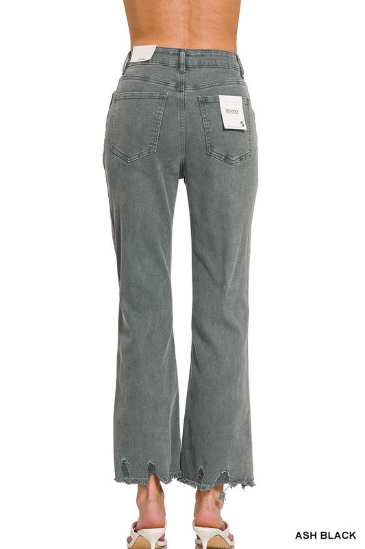 Acid Washed High Waist Distressed Straight Pants