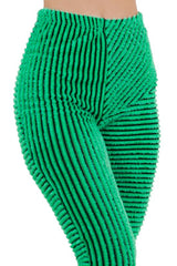 Green Fringe Striped Fluffy Knit Legging Pants