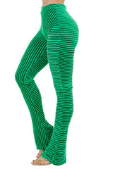 Green Fringe Striped Fluffy Knit Legging Pants