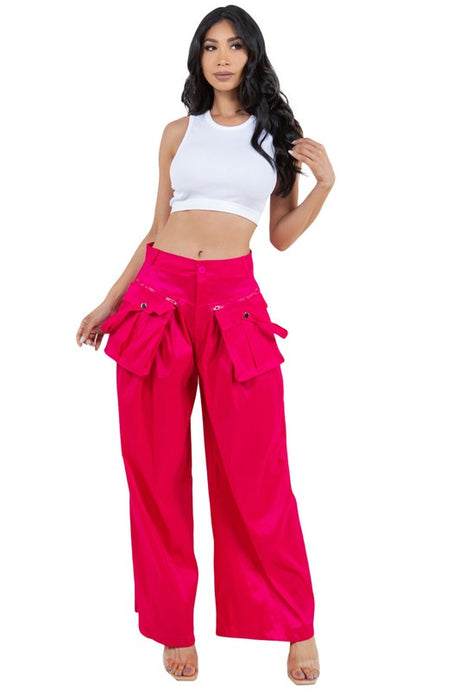 Front Cargo Pocket Palazzo Wide Leg Pants