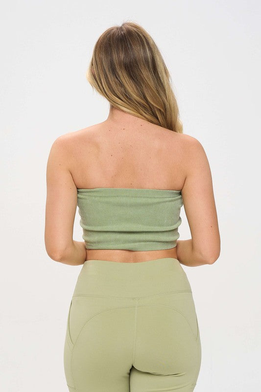 Ribbed Knit Strapless Bandeau Tube Top