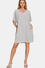 Zenana V-Neck Tee Dress with Pockets