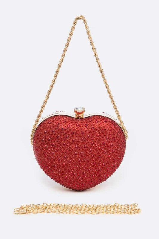 Rhinestone Pave Heart Shape Convertible Clutch