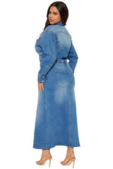 Cut Off Front Long Maxi Denim Dress