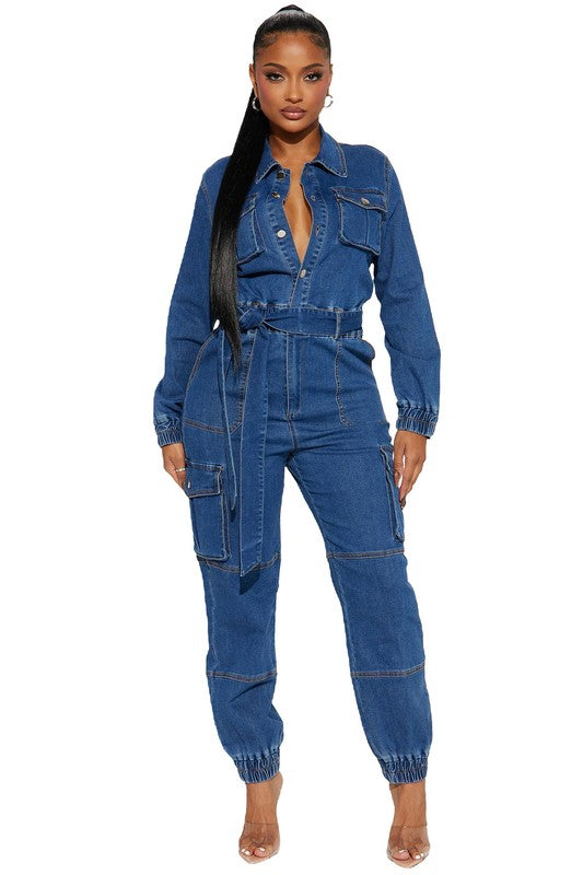 Harem Style Pant Cargo Pocket Jumpsuit