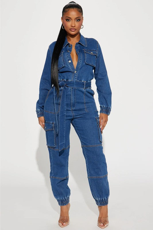 Harem Style Pant Cargo Pocket Jumpsuit