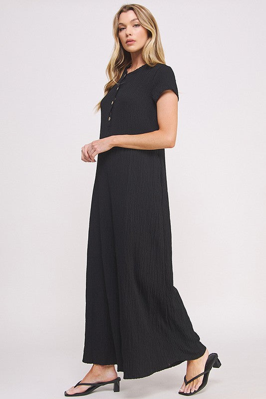 TEXTURED SHORT SLEEVE JUMPSUIT