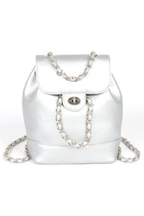 Faux Leather Chain Accent Fashion Backpack