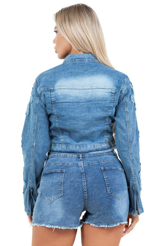 Denim Crop Jacket with Mini Short Set