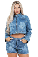 Cropped Denim Jacket & Mini Short Set