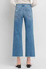 High Rise Ankle Slim Wide Jeans