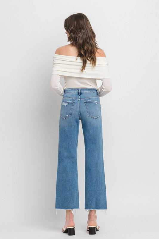 High Rise Ankle Slim Wide Jeans