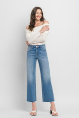 High Rise Ankle Slim Wide Jeans