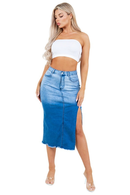 Gradient Blue Bodycon Midi Skirt