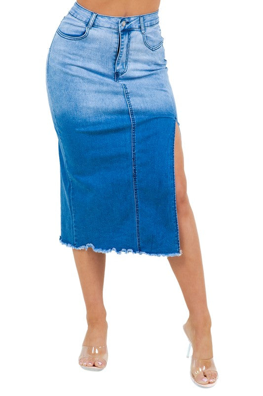 Gradient Blue Bodycon Midi Skirt