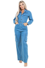 Straight Style Pant Cargo Pocket Jumpsuit