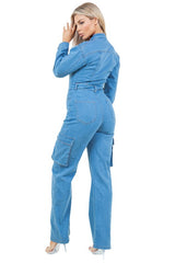 Straight Style Pant Cargo Pocket Jumpsuit